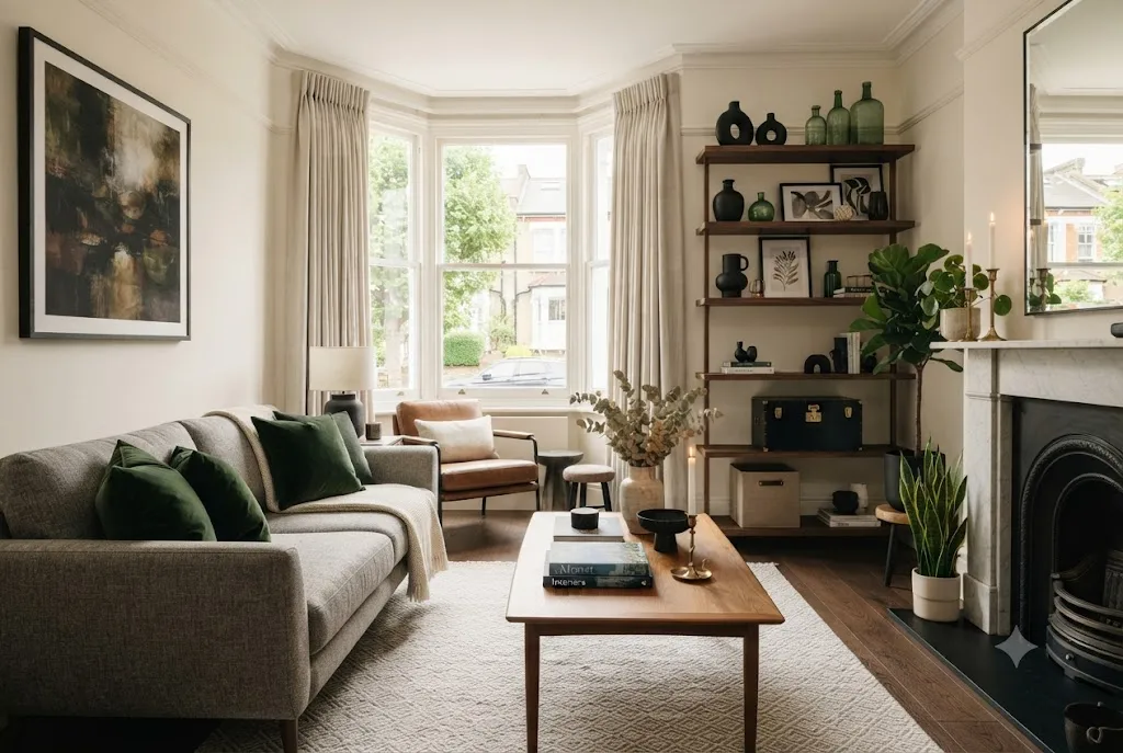 Stylish home accents UK featuring decorative accessories in a modern living room.