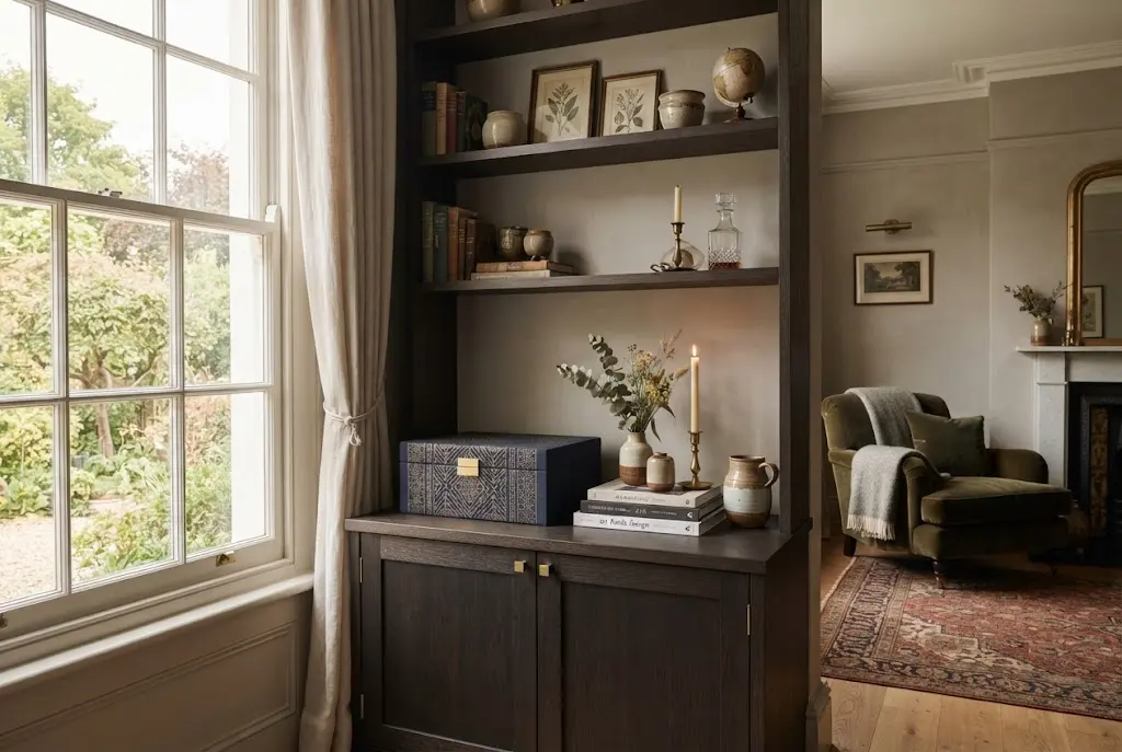 Decorative storage box styled with accessories in a UK home